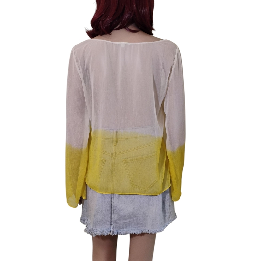 Gianni Bini Yellow and White Semi-sheer Oversized Top - Picture 5 of 8